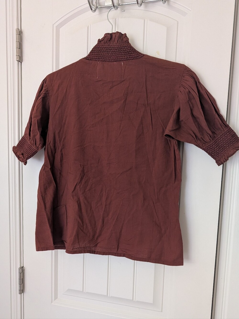 Brown Cotton Ruffled V-Neck Puff Sleeve Blouse XS - Picture 8 of 8